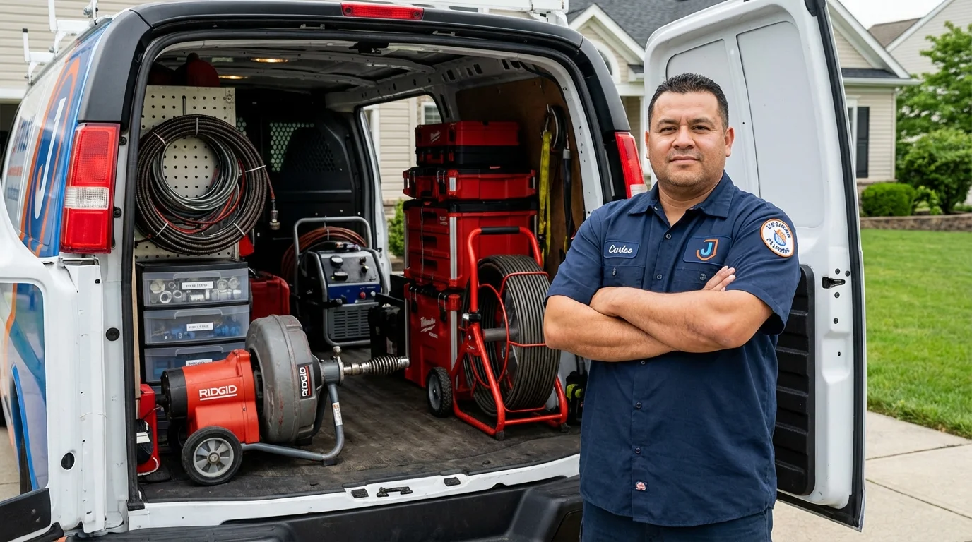 Professional drain cleaning equipment and Johns Plumbing LLC plumber in Lincroft