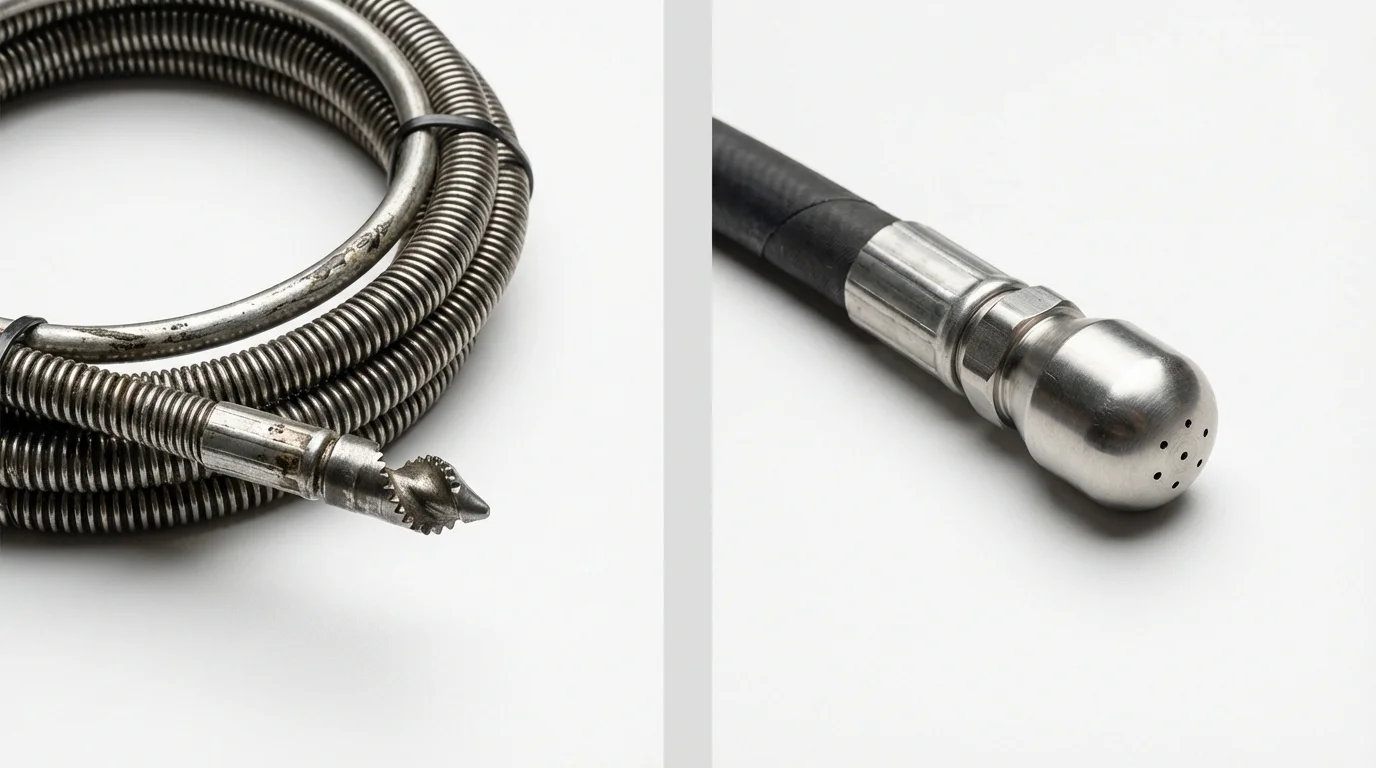Drain snake cable and hydro jetting nozzle used for drain cleaning in Lincroft, NJ