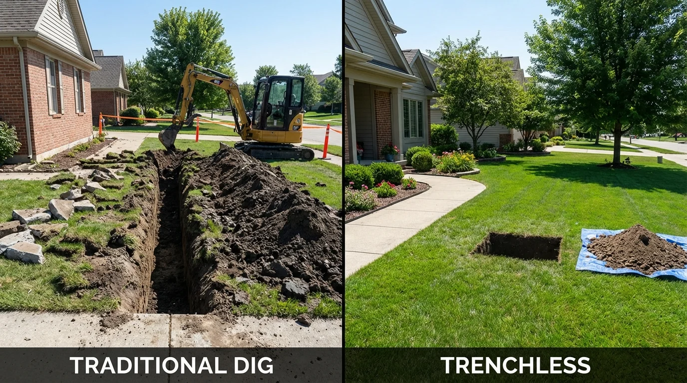 Trenchless sewer repair with minimal yard damage versus traditional excavation in Lincroft, NJ